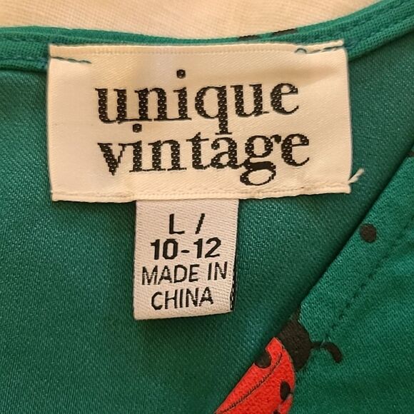 Unique Vintage Green Dress Red Lady Bug Print Key Hole Neck Size 10-12 NWT - Picture 13 of 15